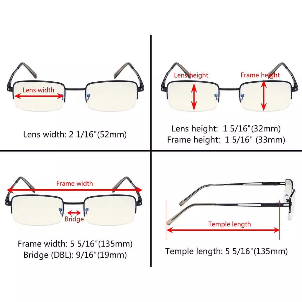 3 Pack Half - rim Blue Light Filter Reading Glasses UVR15014eyekeeper.com