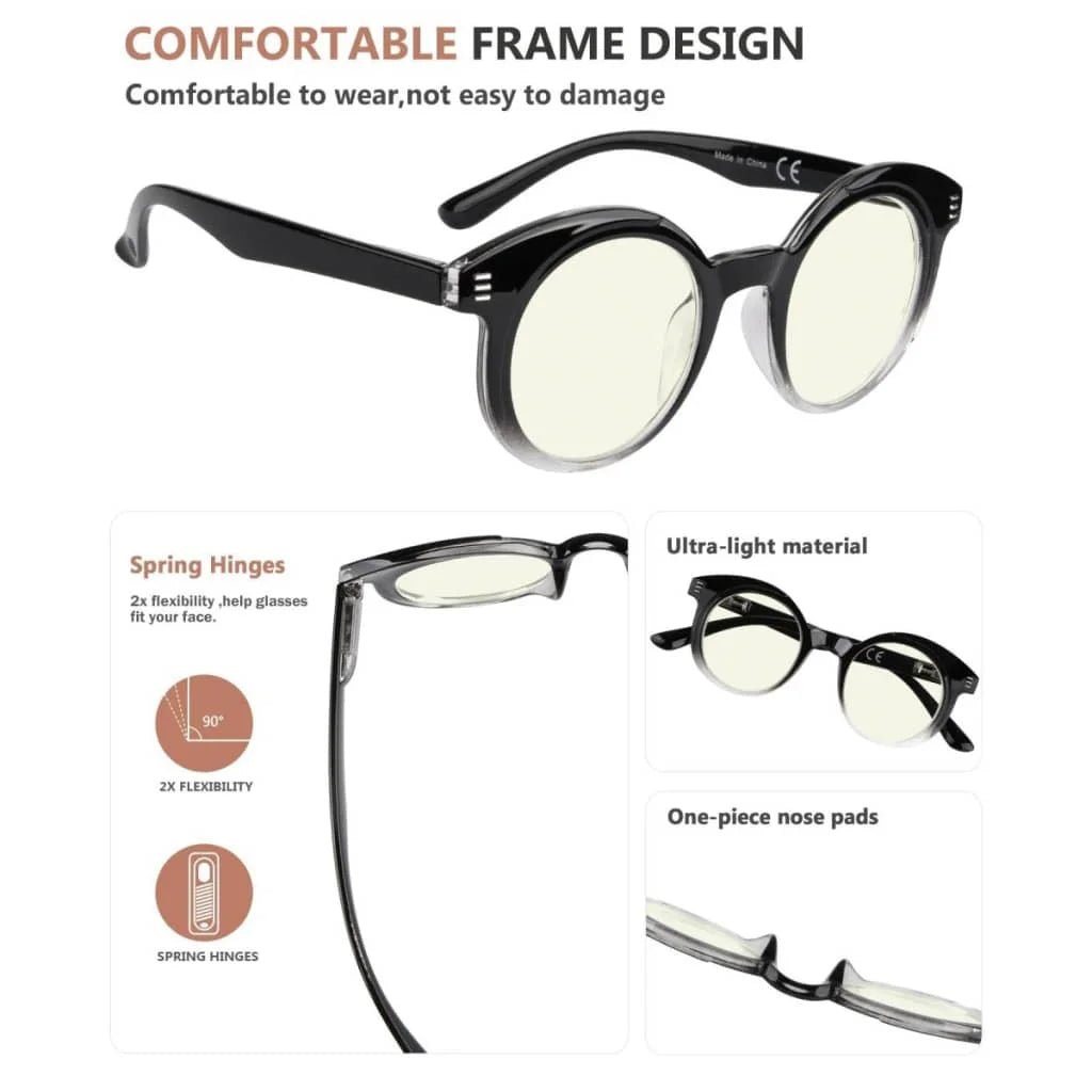 4 Pack Round Chic Blue Light Filter Reading Glasses UVR2032eyekeeper.com