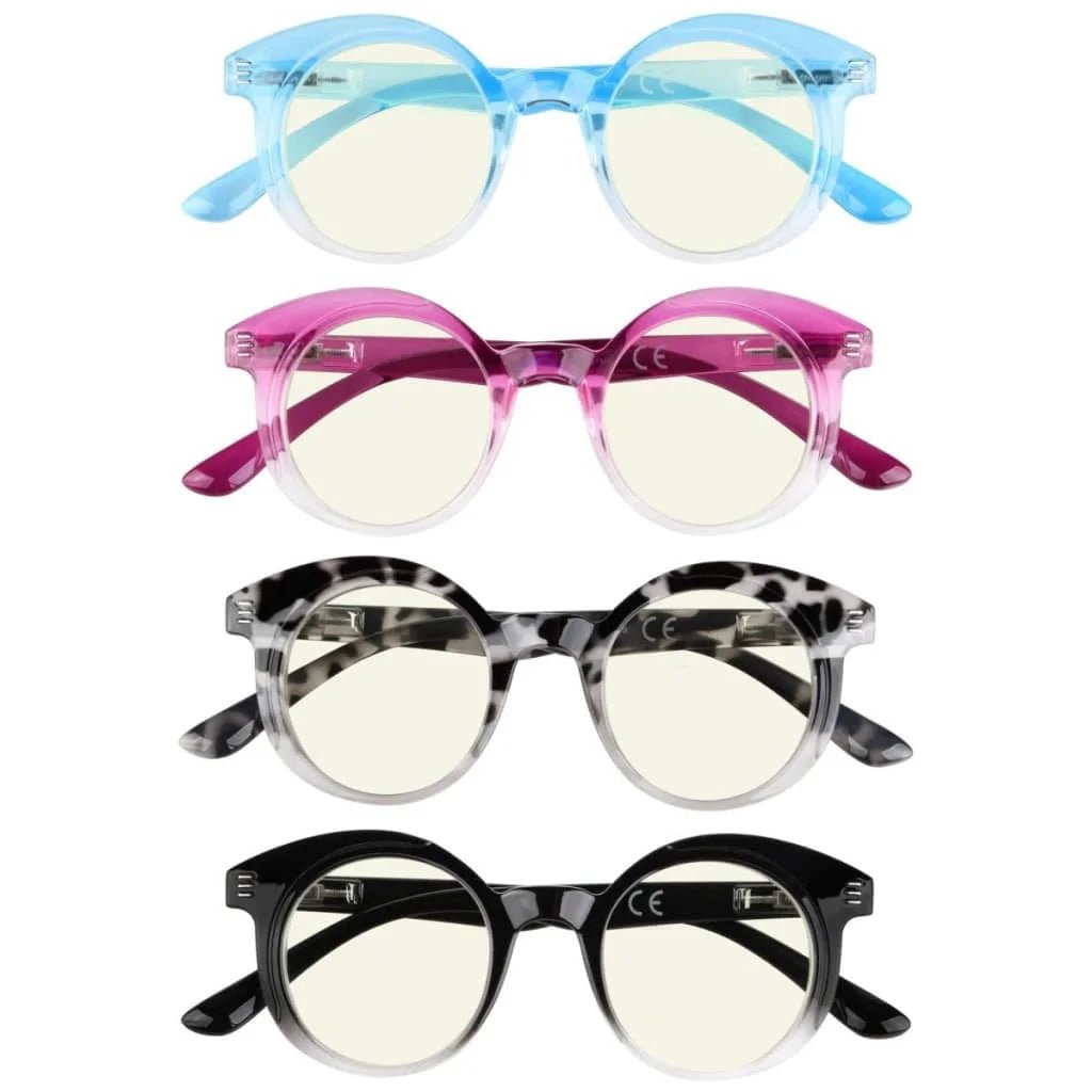 4 Pack Round Chic Blue Light Filter Reading Glasses UVR2032eyekeeper.com
