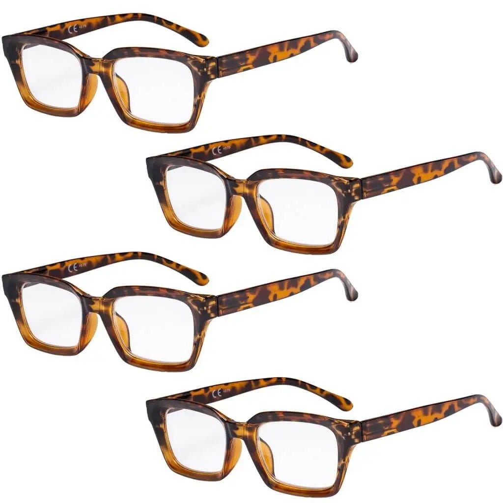 4 Pack Stylish Square Reading Glasses Thicker Frame Readers R9106 - Aeyekeeper.com
