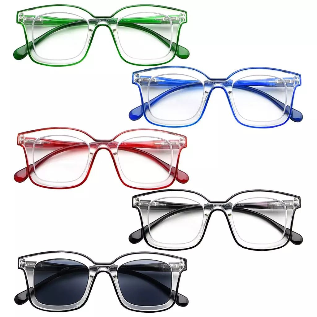 5 Pack Chic Double Color Reading Glasses Square Readers R2105eyekeeper.com