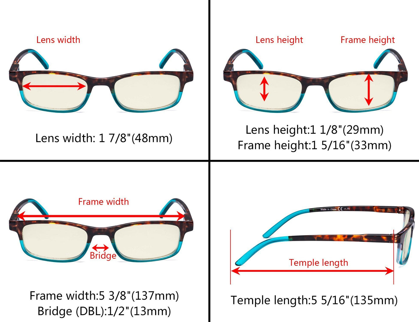 Blue Light Blocking Reading Glasses Dimension