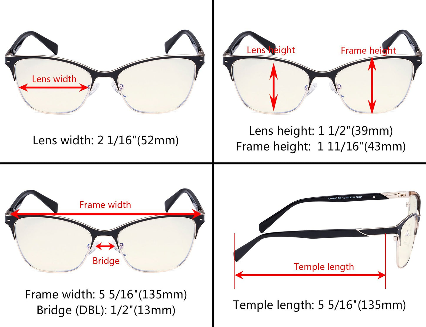 Computer Eyeglasses Dimension