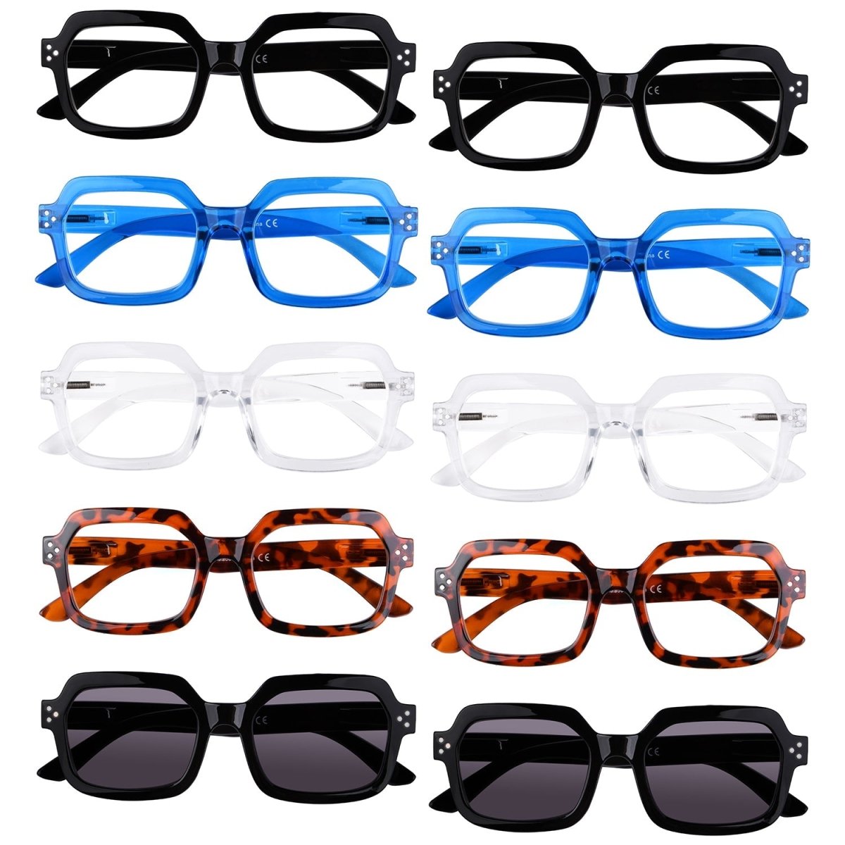 10 Pack Stylish Square Reading Glasses Spring Hinge Readers R2130eyekeeper.com