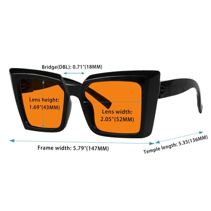 100% Blue Blocking Glasses Oversize Orange Lens Cat - eye Metalless Screwless Eyewear NR2141 - B98eyekeeper.com