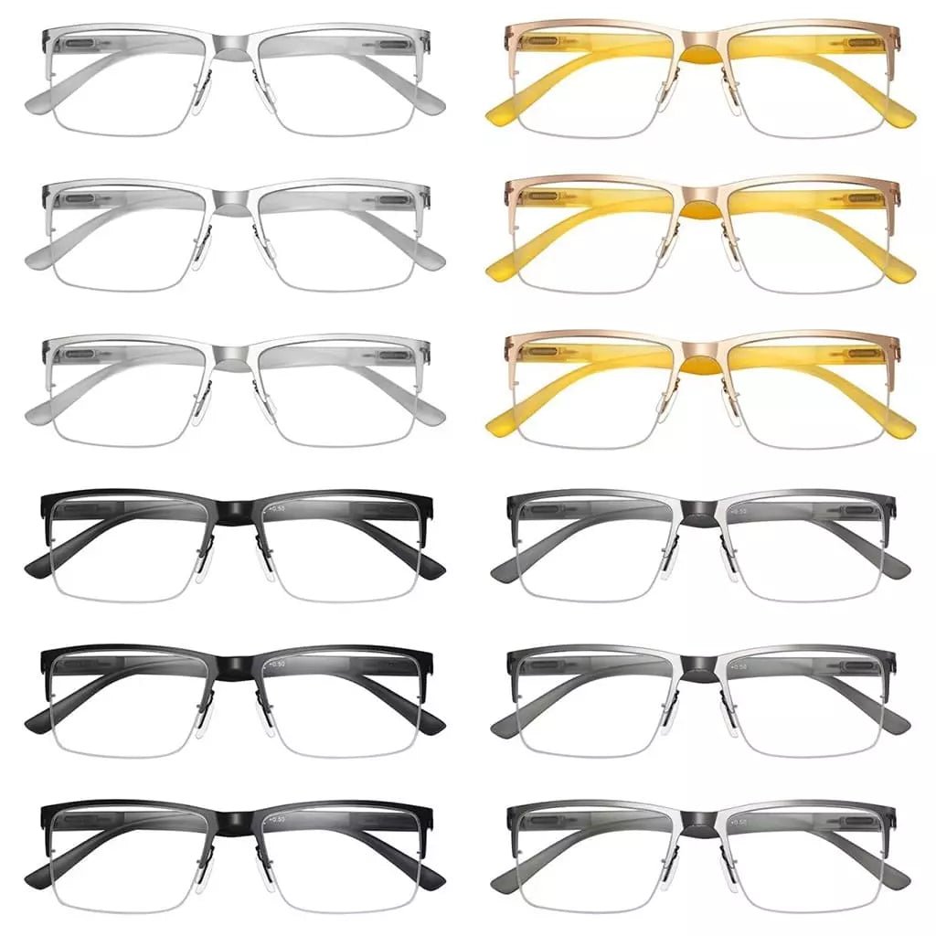 12 Pack Half - rim Metal Reading Glasses Lightweight Spring Hinges Readers R2201eyekeeper.com