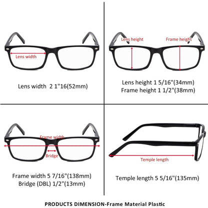 3 Pack Classic Rectangle Fully Magnified Reading Glasses PTR899eyekeeper.com