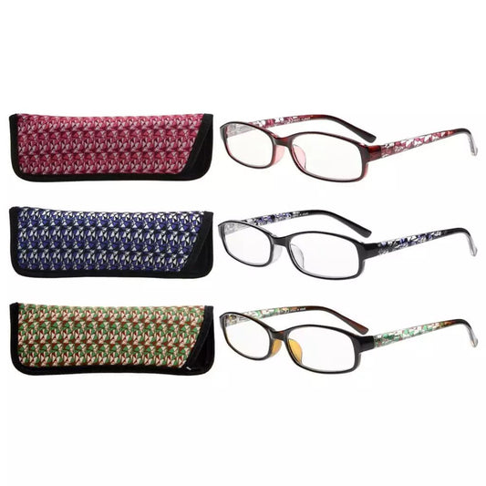 3 Pack Small Lens Reading Glasses with Pattern Temples R908eyekeeper.com
