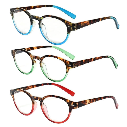 3 Pack Stylish Oval Round Reading Glasses R091Deyekeeper.com