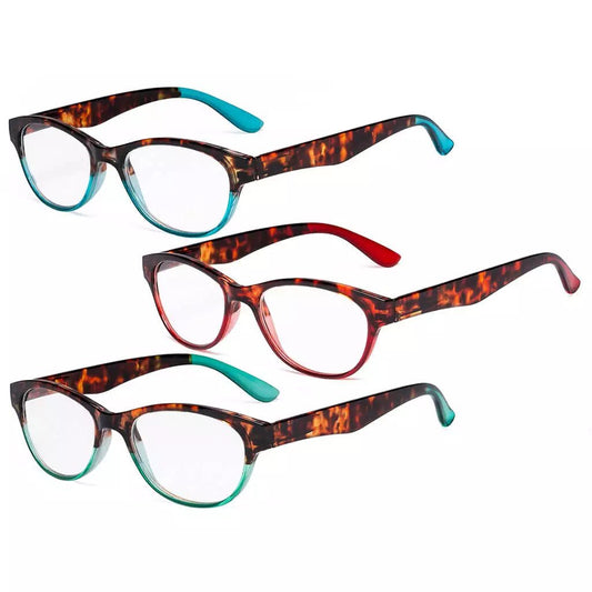 3 Pack Tortoise Arm Oval Reading Glasses R074Deyekeeper.com