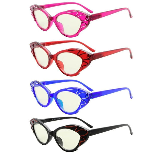4 Pack Cat - eye Blue Light Filter Readers UV2116eyekeeper.com