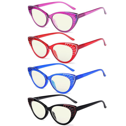 4 Pack Cat - eye Blue Light Filter Reading Glasses UVR2115eyekeeper.com