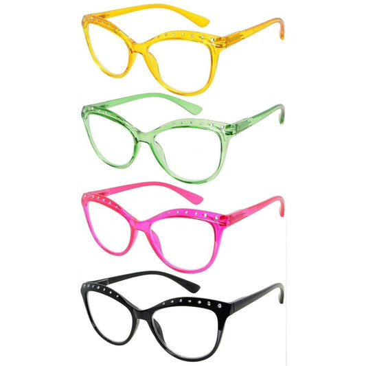 4 Pack Cat - eye Rhinestone Reading Glasses R2001eyekeeper.com