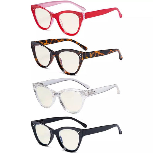 4 Pack Cat - eye Thicker Frame Blue Light Filter Readers UVR9108eyekeeper.com