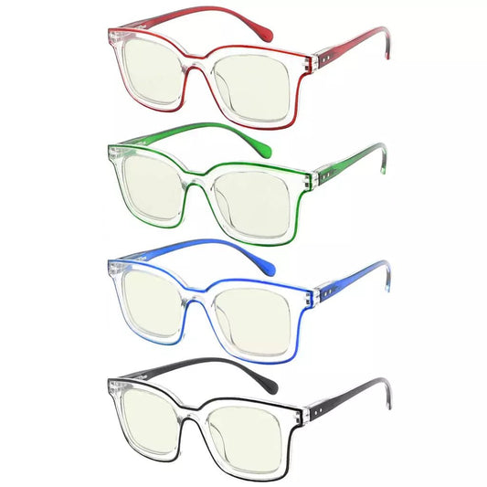 4 Pack Chic Square Blue Light Filter Reading Glasses UV2105eyekeeper.com