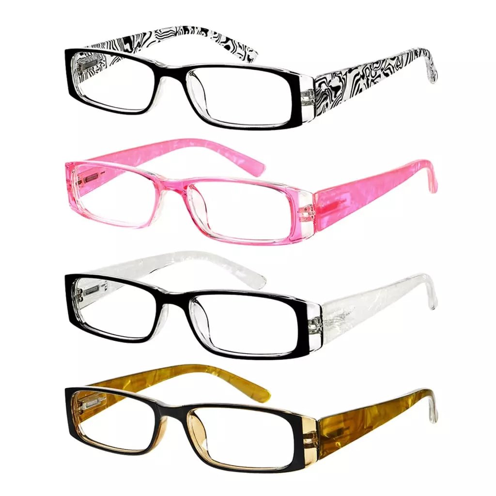 4 Pack Gem Pattern Arms Reading Glasses Rectangular Readers R006 - C1 - C4eyekeeper.com