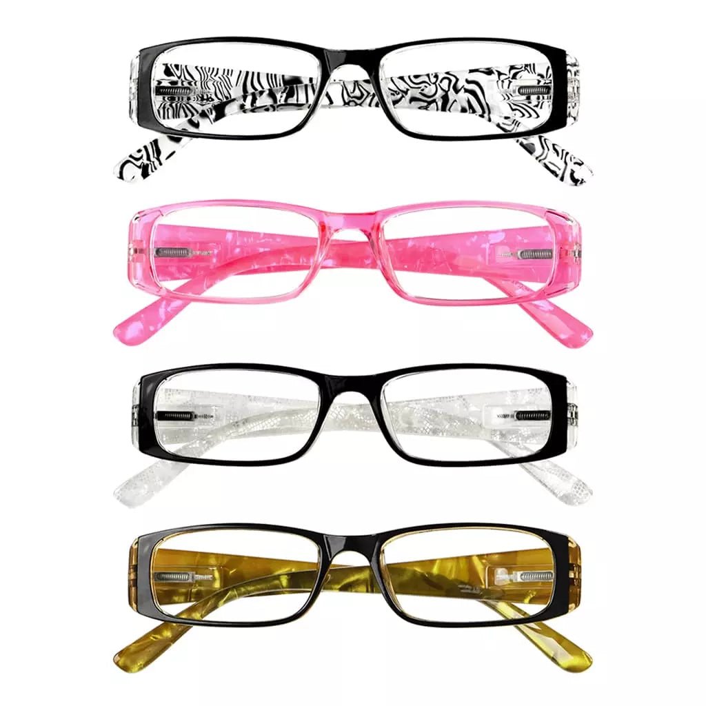 4 Pack Gem Pattern Arms Reading Glasses Rectangular Readers R006 - C1 - C4eyekeeper.com