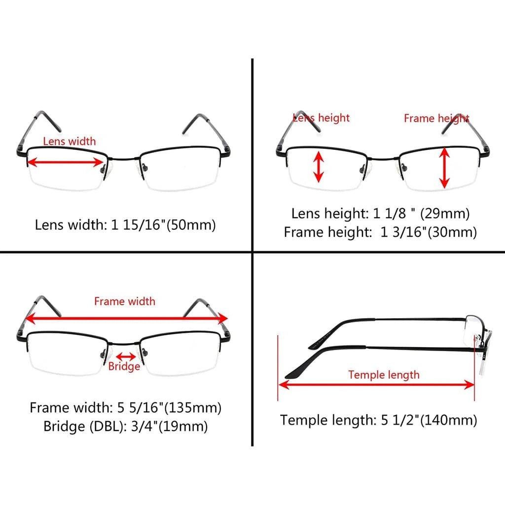 4 Pack Half - rim Reading Glasses Metal Frame Readers R1708eyekeeper.com