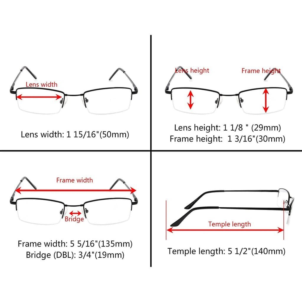 4 Pack Half - rim Reading Glasses Metal Frame Readers R1708eyekeeper.com