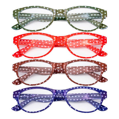 4 Pack Oval Cute Reading Glasses Colorful Polka Dots Readers R074Peyekeeper.com