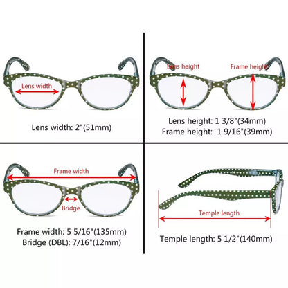 4 Pack Oval Cute Reading Glasses Colorful Polka Dots Readers R074Peyekeeper.com