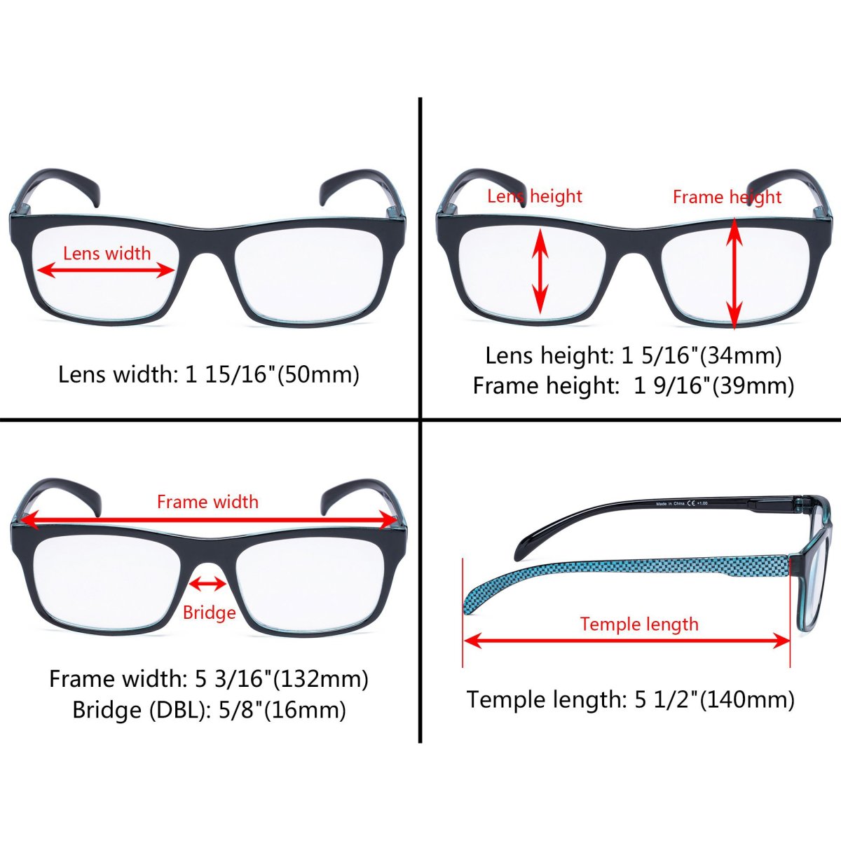 4 Pack Rectangle Reading Glasses for Round Face R047eyekeeper.com