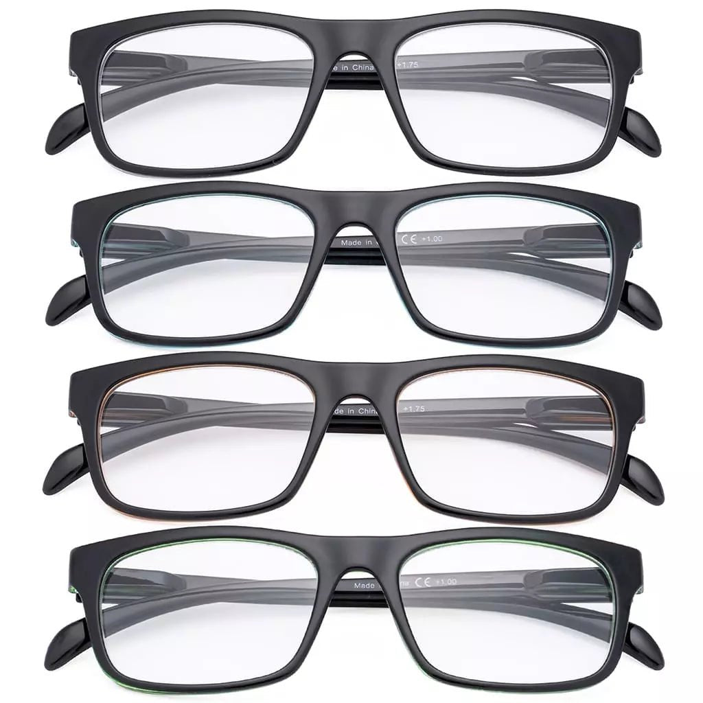 4 Pack Rectangle Reading Glasses for Round Face R047eyekeeper.com