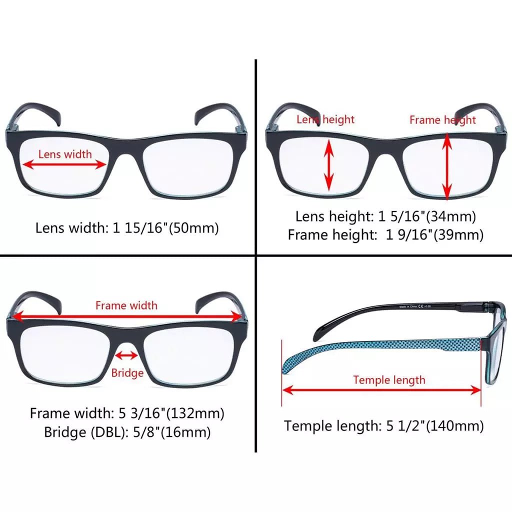 4 Pack Rectangle Reading Glasses for Round Face R047eyekeeper.com