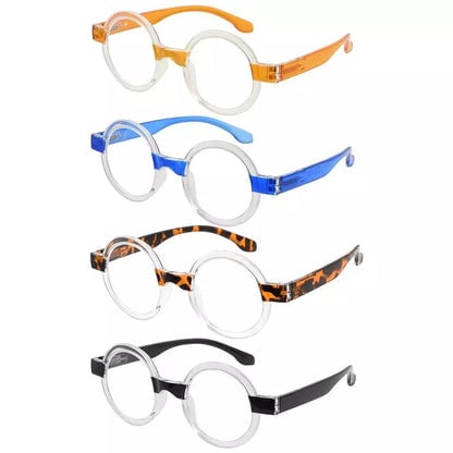 4 Pack Round Cute Reading Glasses Vintage Stylish Readers R2007Teyekeeper.com