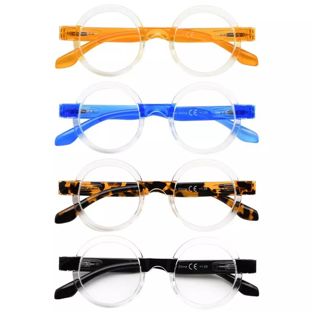 4 Pack Round Cute Reading Glasses Vintage Stylish Readers R2007Teyekeeper.com