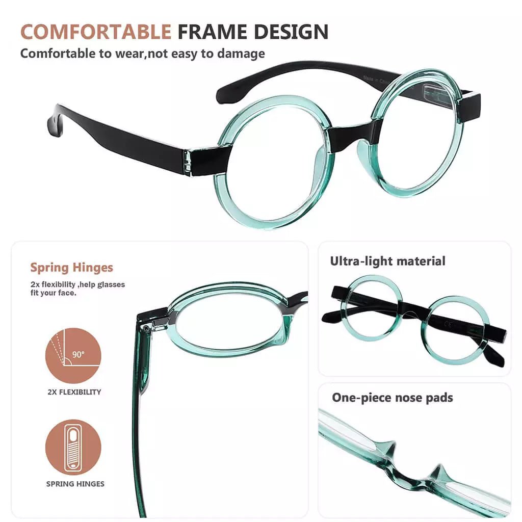 4 Pack Round Retro Design Reading Glasses Small Fun Readers R2007Ceyekeeper.com