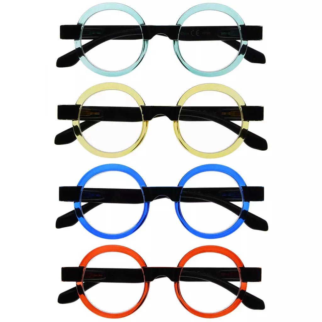 4 Pack Round Retro Design Reading Glasses Small Fun Readers R2007Ceyekeeper.com