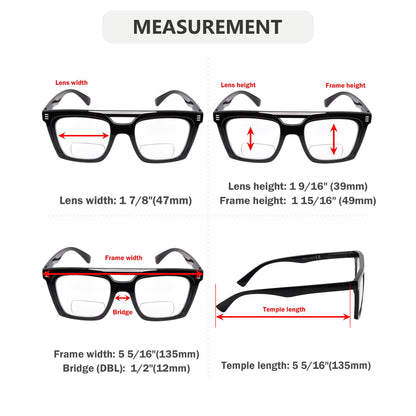 4er Pack Doppelbrücke quadratische bifokale Lesebrille BR2034