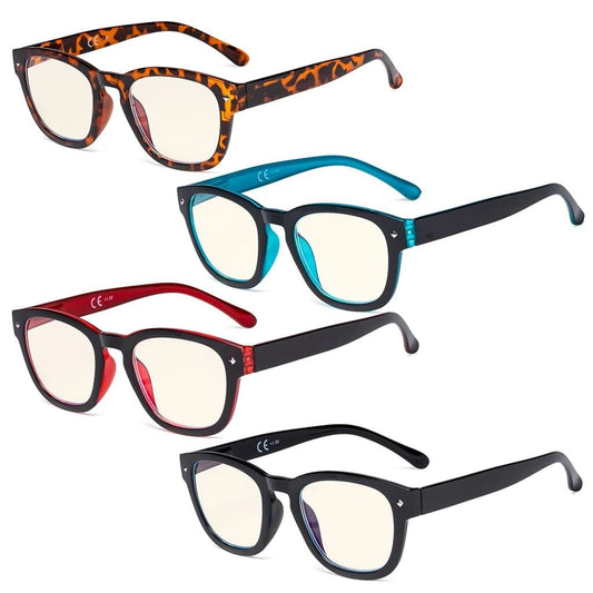 4 Pack Stylish Square Blue Light Filter Readers UVR089eyekeeper.com