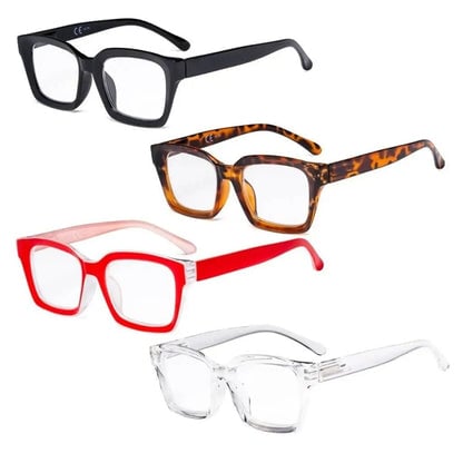 4 Pack Stylish Square Reading Glasses Thicker Frame Readers R9106 - Aeyekeeper.com