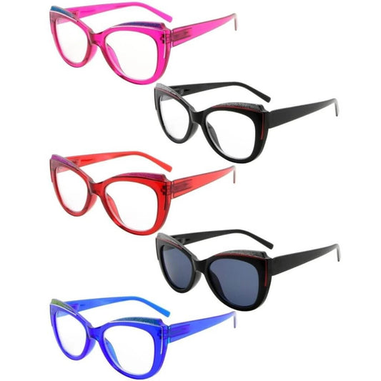 5 Pack Cat - eye Reading Glasses Charming Readers R2118eyekeeper.com