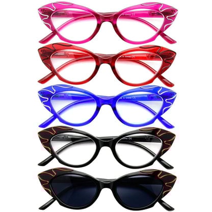 5 Pack Cat - eye Reading Glasses Stylish Readers R2116eyekeeper.com