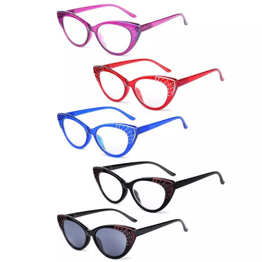 5 Pack Cat - eye Reading Glasses Thick Rimmed Readers R2115eyekeeper.com
