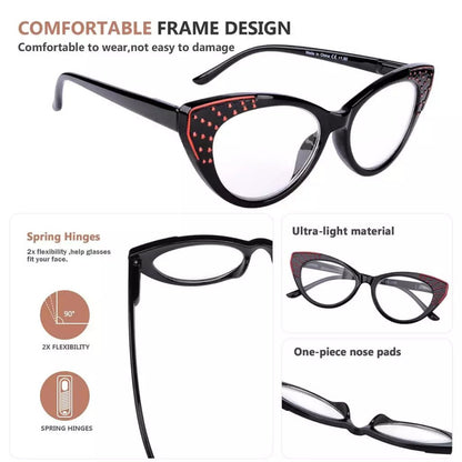 5 Pack Cat - eye Reading Glasses Thick Rimmed Readers R2115eyekeeper.com