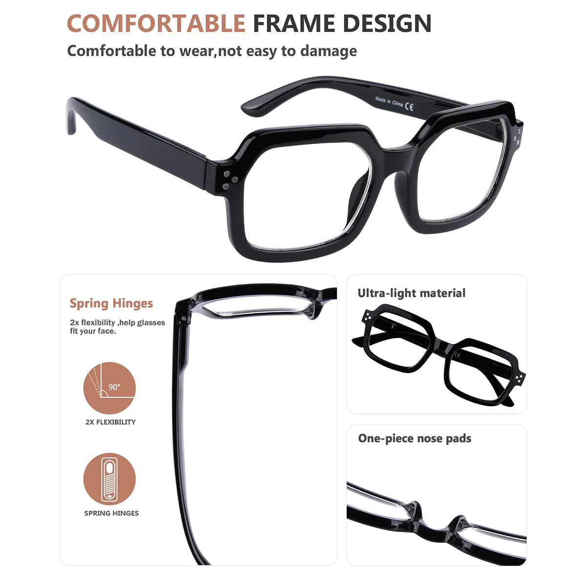 5 Pack Chic Large Frame Square Reading Glasses R2130