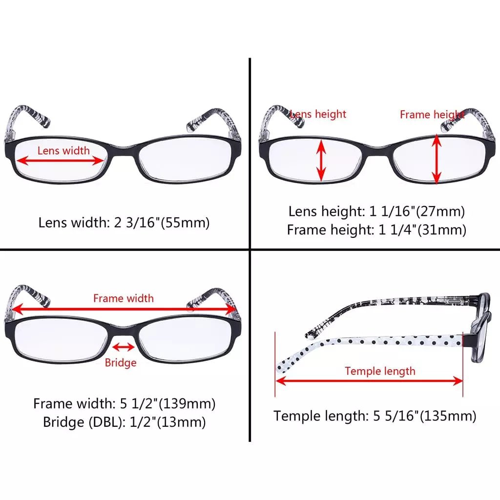 5 Pack Cute Reading Glasses with Polka Dots Temples R908Peyekeeper.com