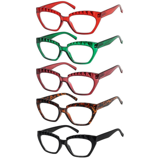 5 Pack Fashion Cat - eye Reading Glasses Checkered Design Readers R2133eyekeeper.com