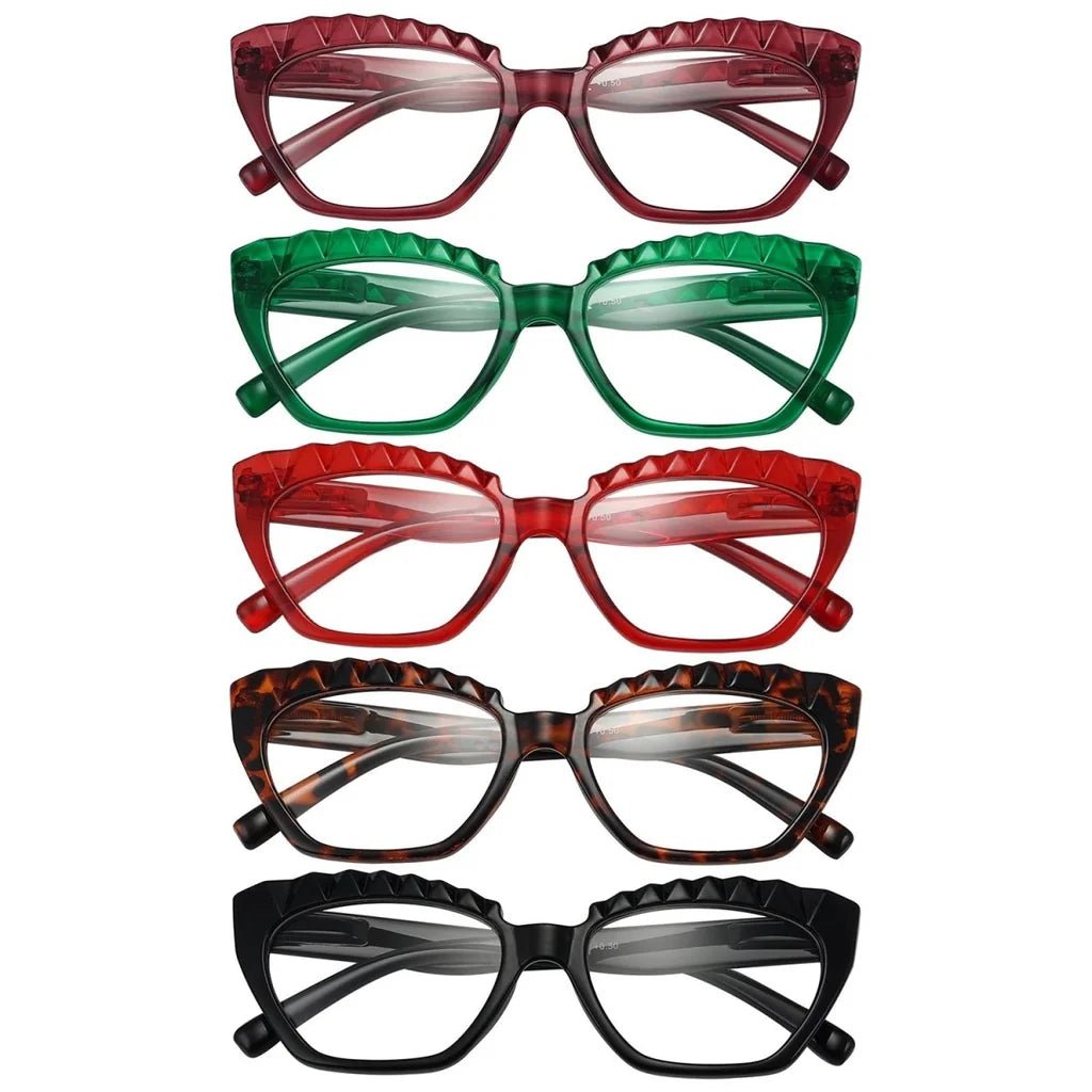 5 Pack Fashion Cat - eye Reading Glasses Checkered Design Readers R2133eyekeeper.com