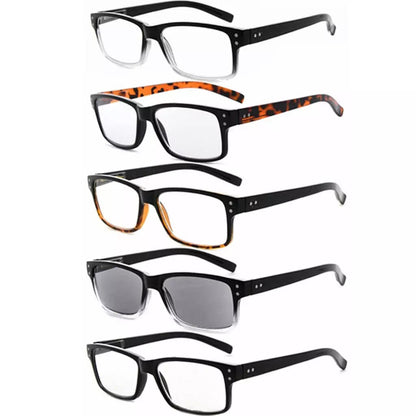 5 Pack Reading Glasses Retro Rectangle Readers R032 - Aeyekeeper.com