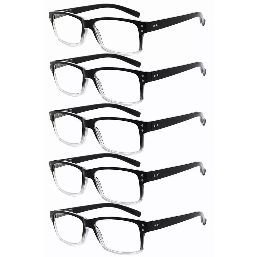 5 Pack Reading Glasses Retro Rectangle Readers R032 - Aeyekeeper.com