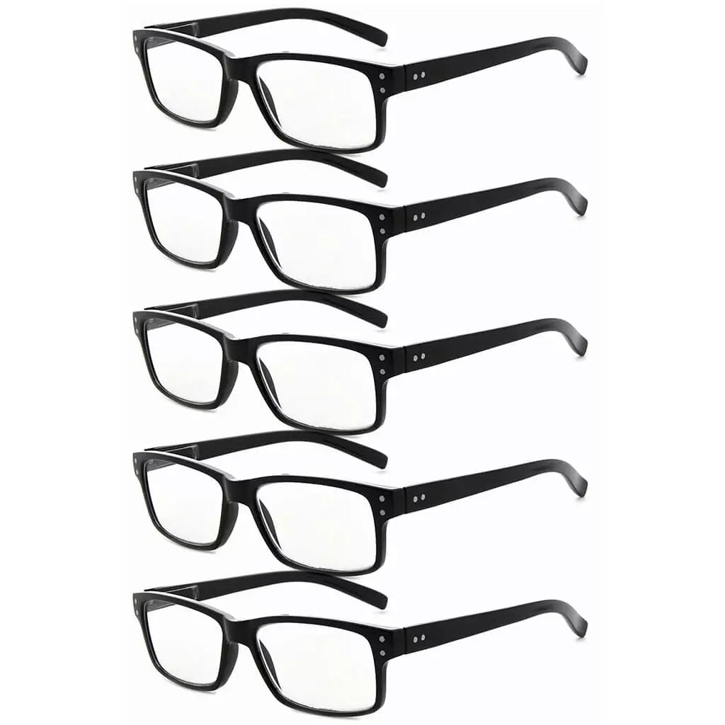 5 Pack Reading Glasses Retro Rectangle Readers R032 - Aeyekeeper.com