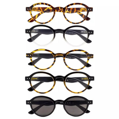 5 Pack Retro Round Reading Glasses Include Sunglasses R070eyekeeper.com