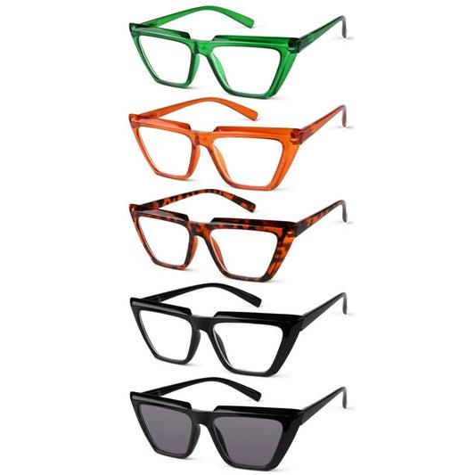 5 Pack Sharp edged Cat - eye Reading Glasses Funky Readers R2138eyekeeper.com