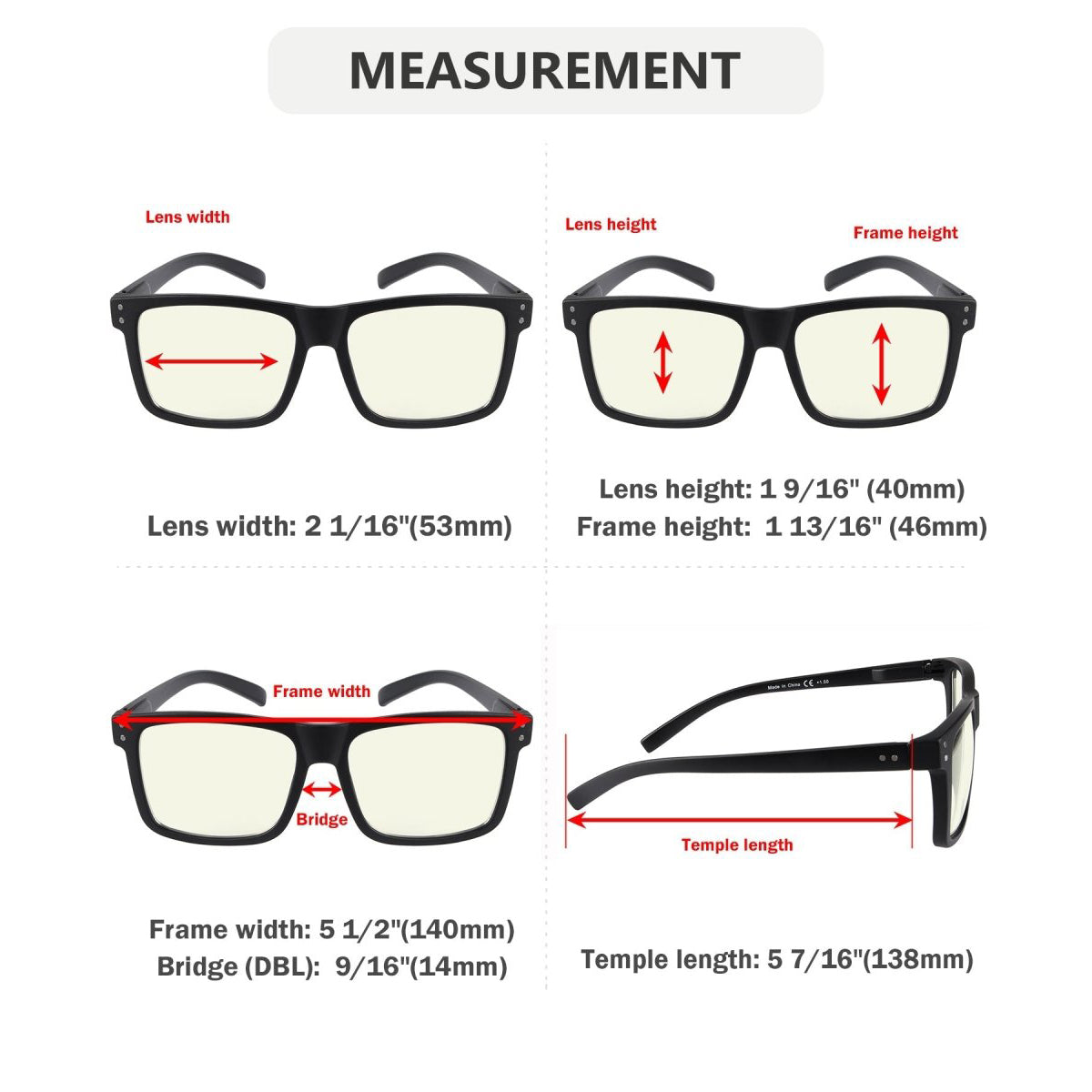 Computer Reading Glasses Dimension