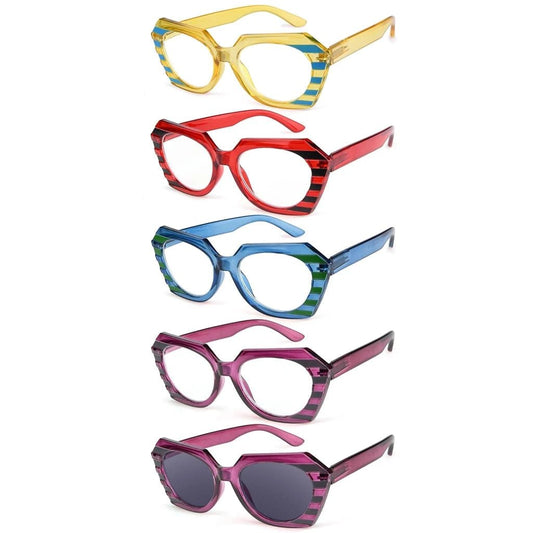 5 Pack Stylish Stripe Polygon Reading Glasses R2135eyekeeper.com